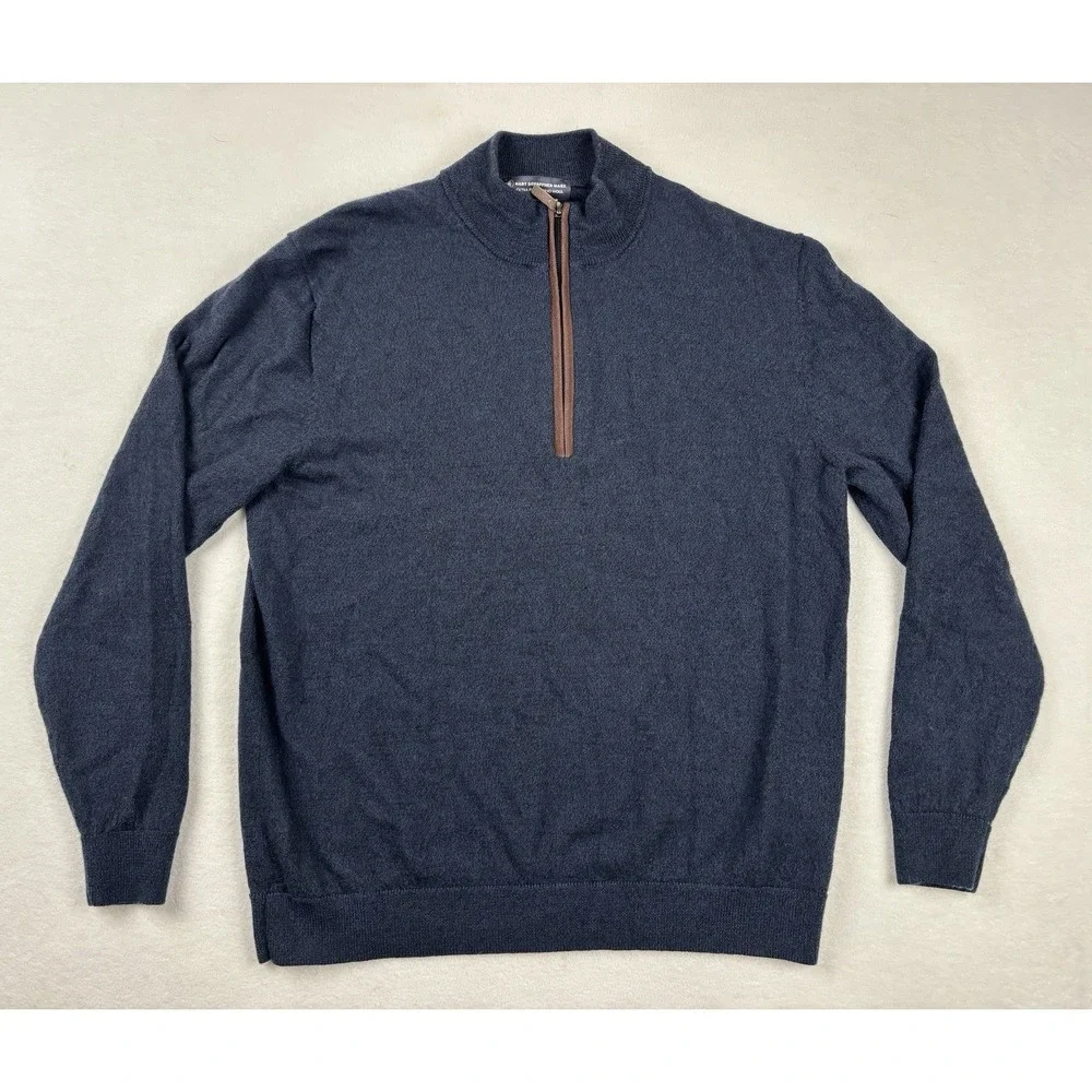 Hart Schaffner Marx Extra Fine Merino Wool 1/4 Zip Sweater Navy Large